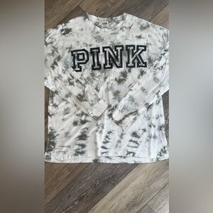Victoria's Secret PINK Tie Dye Long Sleeve Campus Tee Shirt Gray
